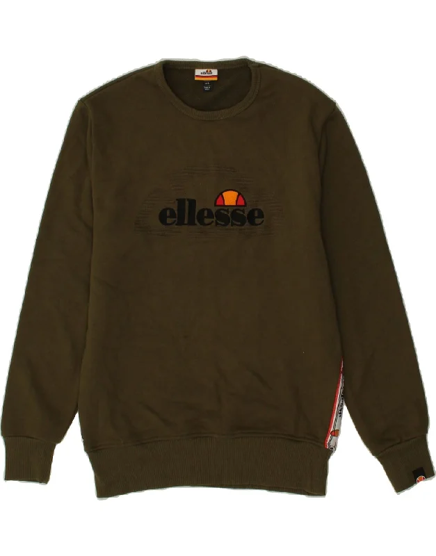 ELLESSE Womens Graphic Sweatshirt Jumper UK 14 Large Khaki Cotton Hoodie with Hidden Zipper Minimalist Clean ELLESSE Womens Graphic Sweatshirt Jumper UK 14 Large Khaki Cotton Hoodie with Hidden Zipper Minimalist Clean