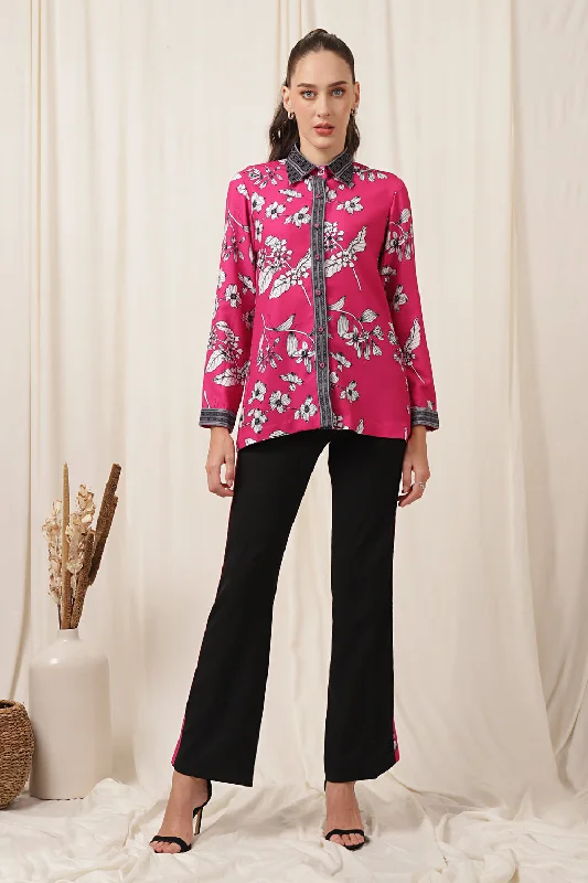 RASPBERRY FLORAL PINK OPEN BACK CO-ORD SET PRINTED STRIP PANTS Trendy Wide-Leg Pants