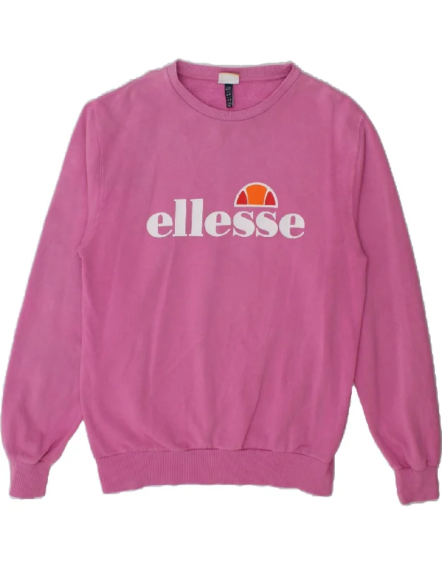 ELLESSE Womens Graphic Sweatshirt Jumper US 14 XL Pink Cotton Hoodie with Distressed Vintage Worn ELLESSE Womens Graphic Sweatshirt Jumper US 14 XL Pink Cotton Hoodie with Distressed Vintage Worn