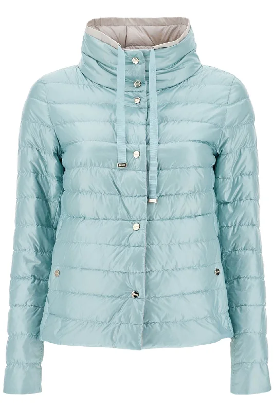 Short Puffer Jacket In Ice Blue Nylon With Metal Buttons - Blue Rayon Fabric Velvet Fabric Corduroy Fabric Short Puffer Jacket In Ice Blue Nylon With Metal Buttons - Blue Rayon Fabric Velvet Fabric Corduroy Fabric