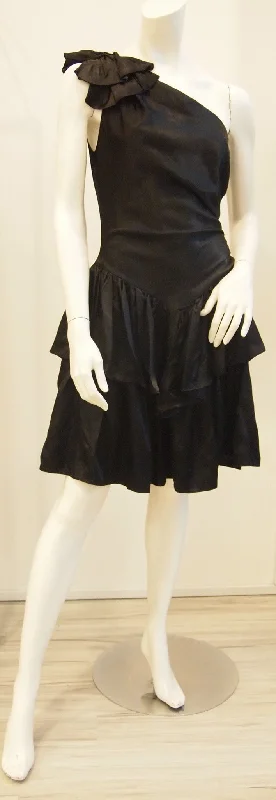 Midnight Black Toga Tiered Vintage Party Dress Tunics Seasonal trendy