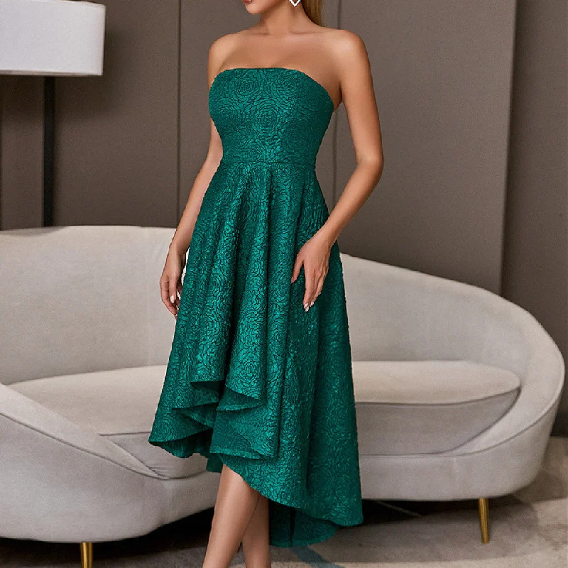 Bare-chested Green Sleeveless Elegant Flared Party Dress Tunics Custom made