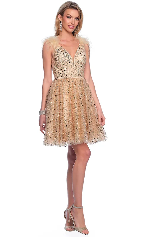Dave & Johnny 11227 - Feathered Sleeve A-Line Cocktail Dress Tunics Brand named