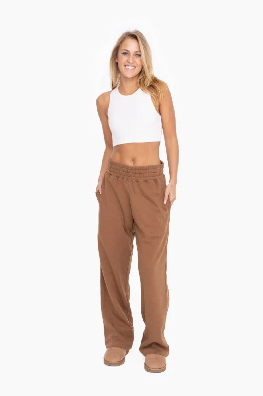 Brown Fleece Lined Lounge Pants High-Waist Jogger Pants