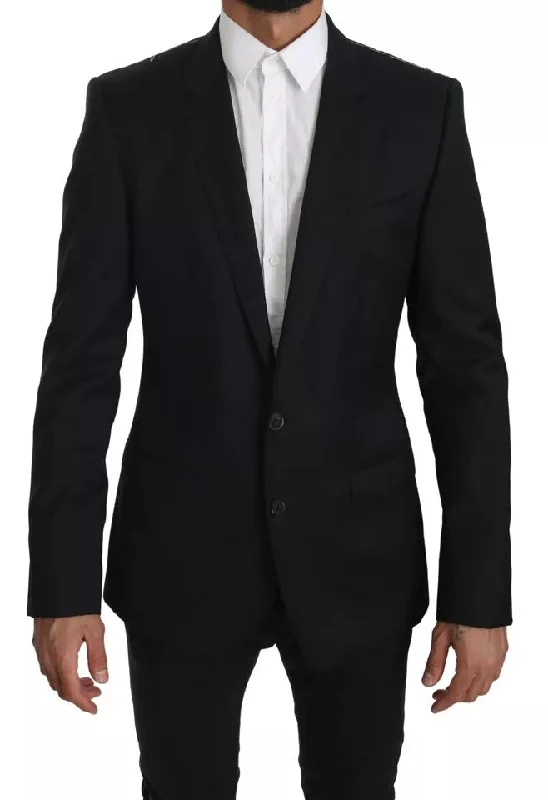 Black Slim Jacket Coat Martini Blazer Welt Pockets Slit Pockets Flap Pockets