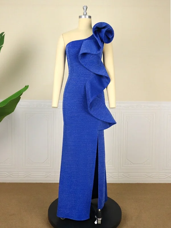 Glitter Big Ruffle Irregular High Slit Long Party Dress Chiffon Maxi Beach