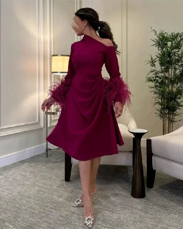 A-line Feathers Long Sleeve Party Dress Knee Length Formal Evening Gowns L X234520 Tunics Trousers formal