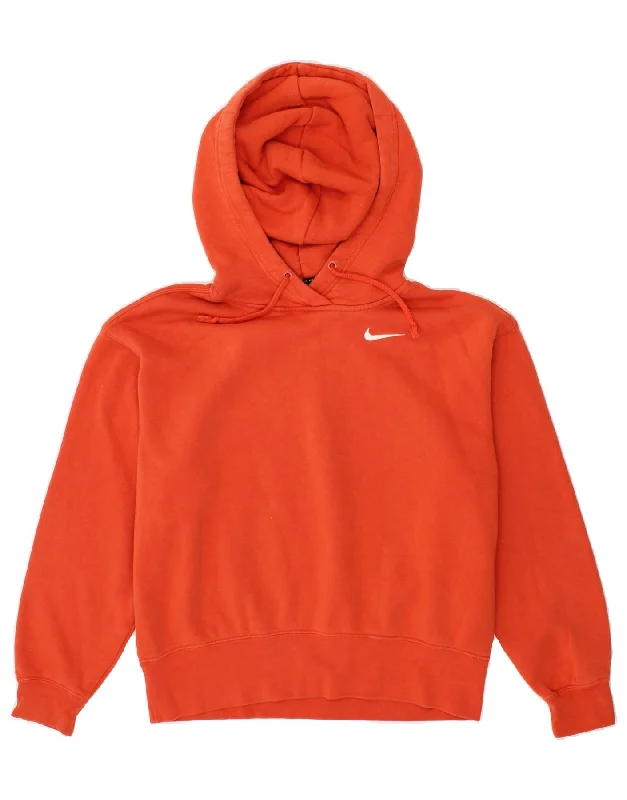 NIKE Womens Oversized Hoodie Jumper UK 6 XS Orange Cotton Hoodie with Hem Elastic Stretchable Comfortable