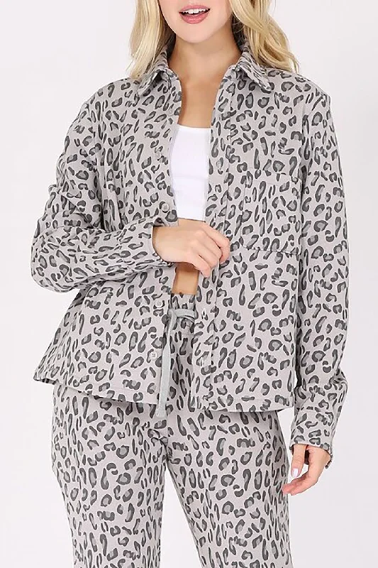 Women's Long Sleeve Button Down Animal Print Fleece Jacket Quilted Jacket Puffer Jacket Insulated Jacket Women's Long Sleeve Button Down Animal Print Fleece Jacket Quilted Jacket Puffer Jacket Insulated Jacket