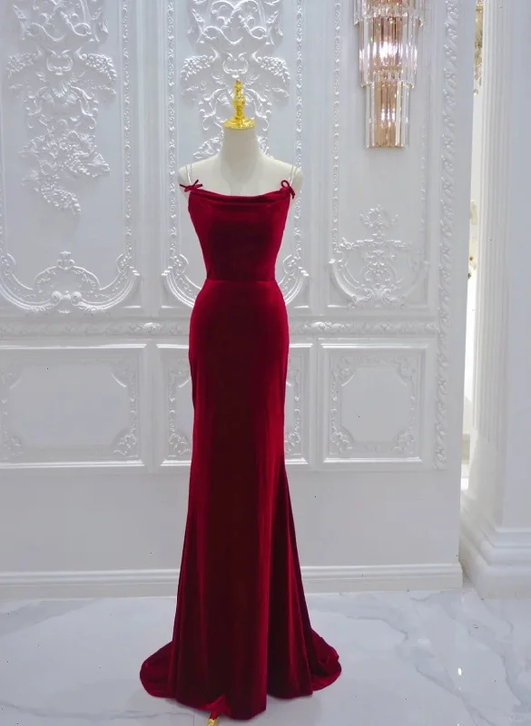 Wine Red Velvet Straps Cross Back Long Party Dress, Wine Red Velvet Prom Dress Tunics Review highly Wine Red Velvet Straps Cross Back Long Party Dress, Wine Red Velvet Prom Dress Tunics Review highly