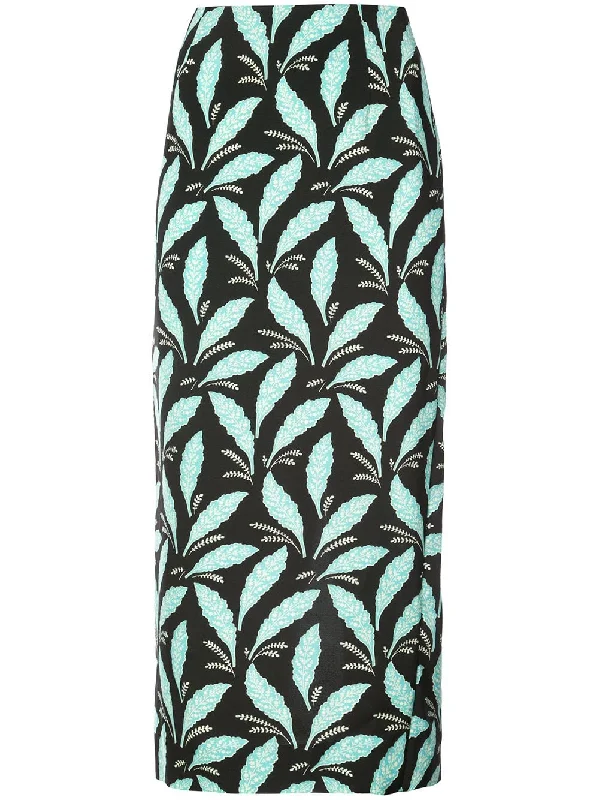 leaf print fitted skirt denim skirt classic
