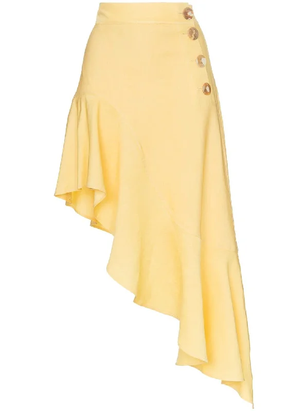 high waist asymmetric ruffle skirt linen skirt airy
