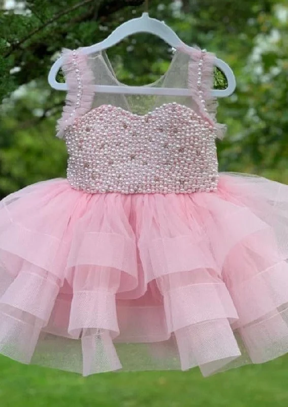 Girls’ True Pink Pearl Party Dress Tunics Hiking breathable