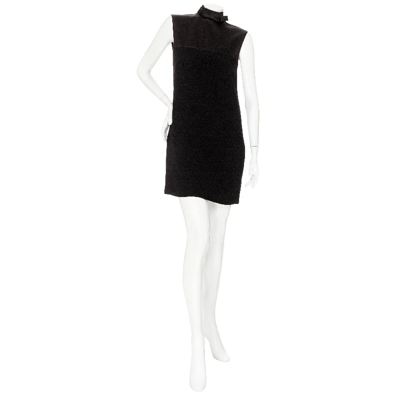 Black Satin Contrast Bow Neck Shift Dress Tunics Stylish modern
