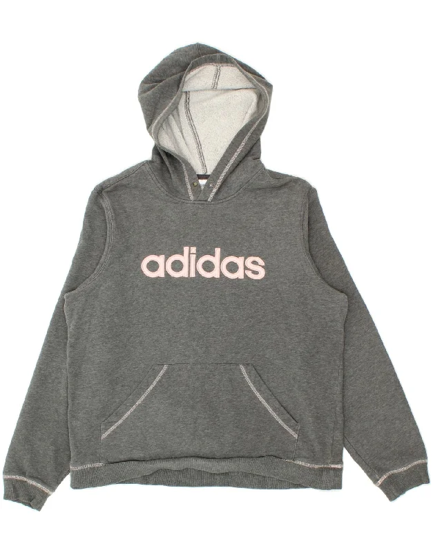 ADIDAS Womens Graphic Hoodie Jumper UK 16 Large Grey Cotton Hoodie with Turtle Neck Cozy Winter ADIDAS Womens Graphic Hoodie Jumper UK 16 Large Grey Cotton Hoodie with Turtle Neck Cozy Winter