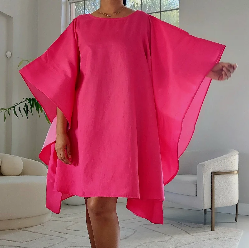 Faux Silk Wing Dress/Poncho Dress/ Wing Sleeves-Fuchsia Tunics Timeless classic