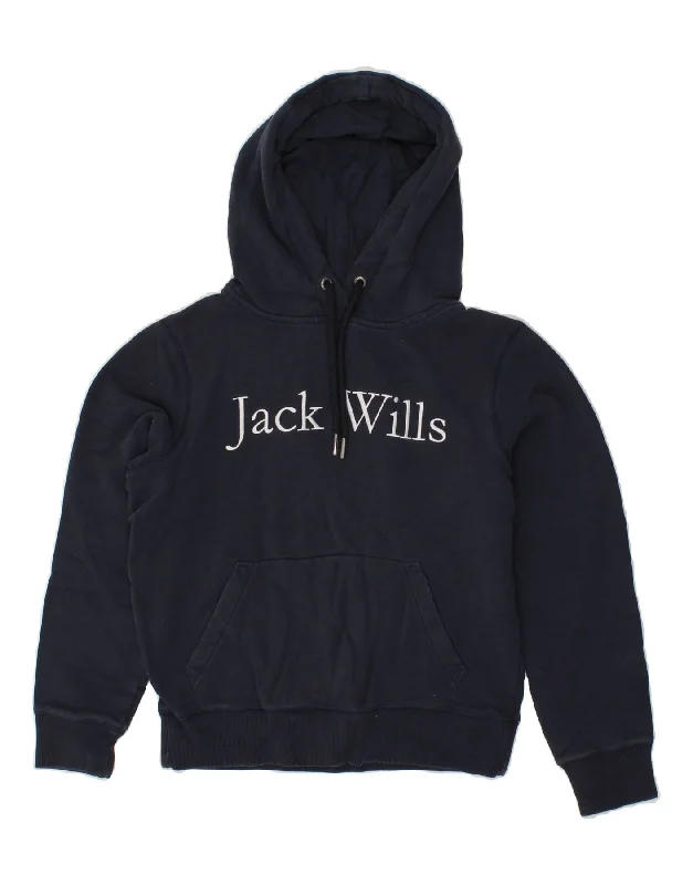 JACK WILLS Womens Graphic Hoodie Jumper UK 8 Small Navy Blue Cotton Hoodie with Hidden Zipper Minimalist Clean JACK WILLS Womens Graphic Hoodie Jumper UK 8 Small Navy Blue Cotton Hoodie with Hidden Zipper Minimalist Clean