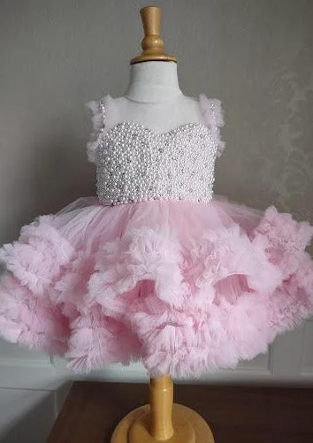 Sara’s Exclusive Pink Pearl and Tulle Party Dress Tunics Short Trendy