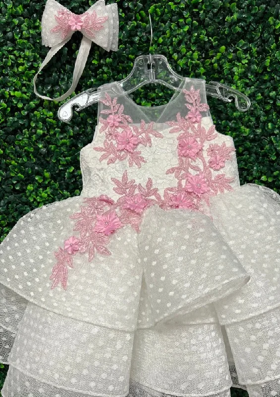 Tha Designs White and Pink Lace Party Dress Tunics Gym athletic