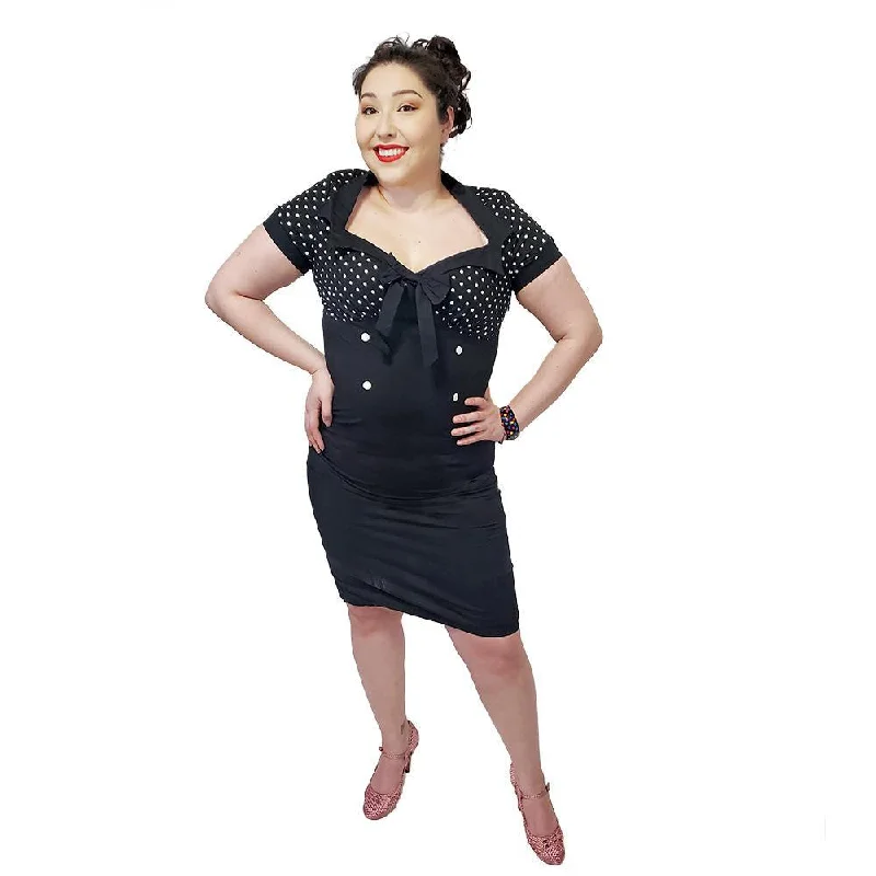 Retro Polka-Dot Wiggle Dress in Black Tunics Luxurious high-end