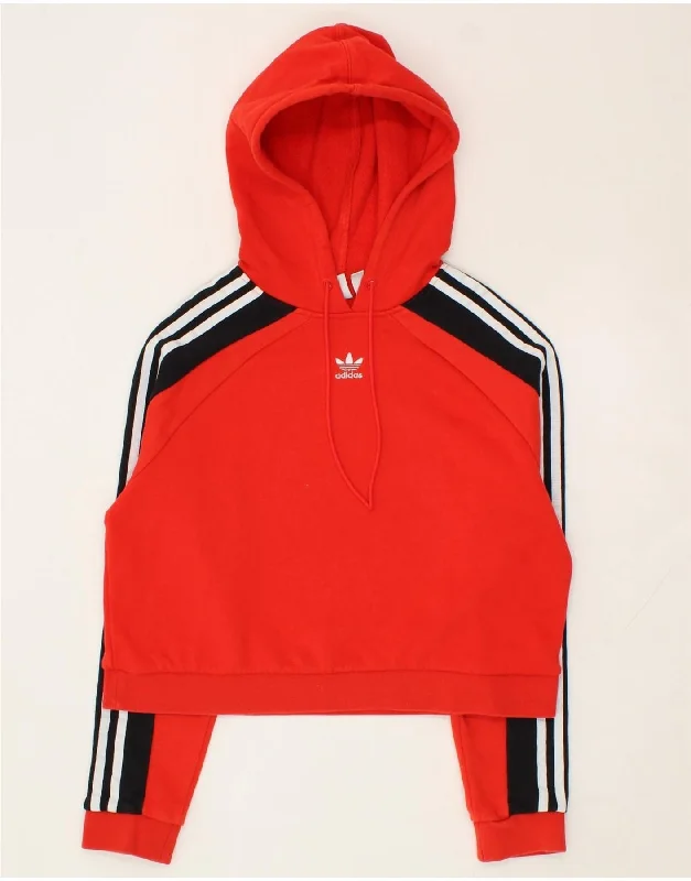 ADIDAS Womens Oversized Crop Hoodie Jumper UK 10 Small Red Colourblock Hoodie with Half-Zip Sporty Casual ADIDAS Womens Oversized Crop Hoodie Jumper UK 10 Small Red Colourblock Hoodie with Half-Zip Sporty Casual