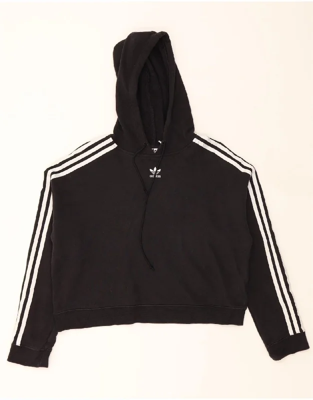 ADIDAS Womens Crop Oversized Hoodie Jumper UK 12 Medium Black Cotton Hoodie with Pattern Geometric Abstract ADIDAS Womens Crop Oversized Hoodie Jumper UK 12 Medium Black Cotton Hoodie with Pattern Geometric Abstract