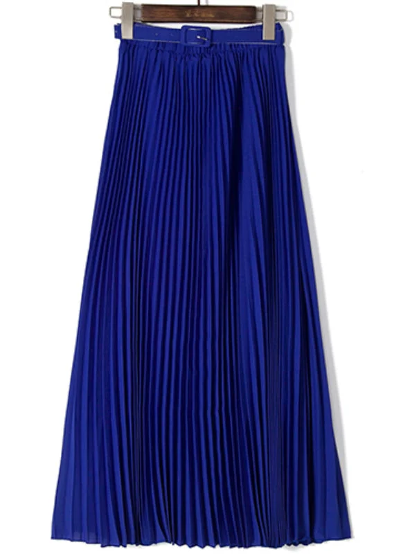 Pleated Maxi Skirts Womens Summer Solid Color high waist skirt