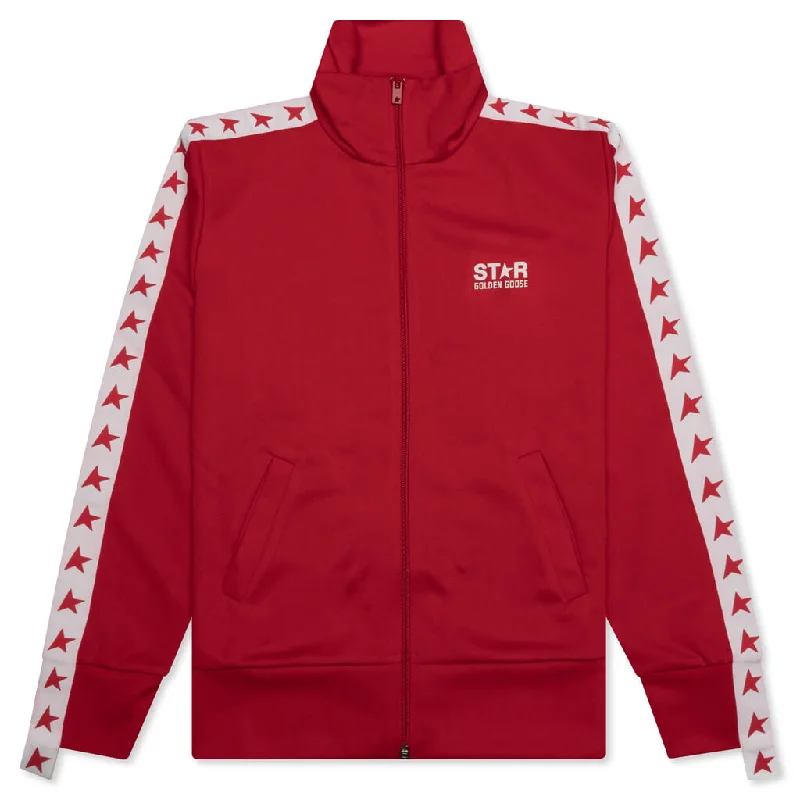 Women's Star Zipped Track Jacket - Tango Red Knit Jacket Woven Jacket Fleece Jacket