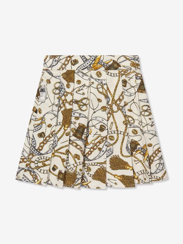Moschino Girls Pleated Chains Skirt in Ivory velvet skirt luxury