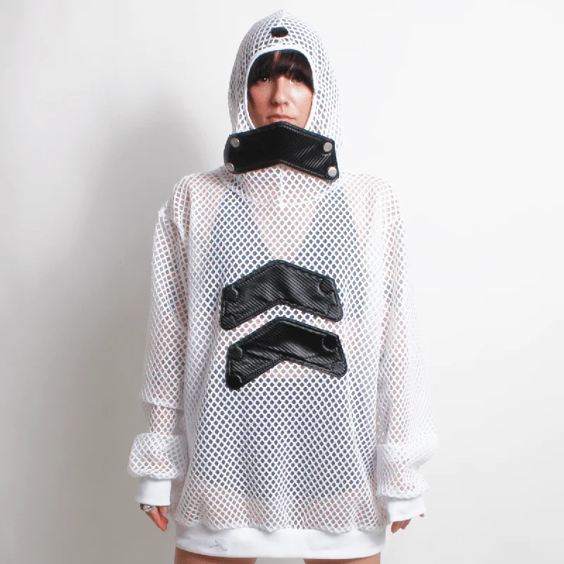 ASTROMESH BALACLAVA HOODIE UNISEX WHITE / BLACK Hoodie with Button Classic Timeless