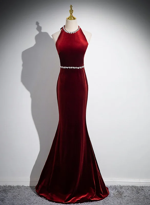 Wine Red Mermaid Long Velvet Long Party Dress, Wine Red Evening Dress Prom Dress Tunics Luxurious premium Wine Red Mermaid Long Velvet Long Party Dress, Wine Red Evening Dress Prom Dress Tunics Luxurious premium
