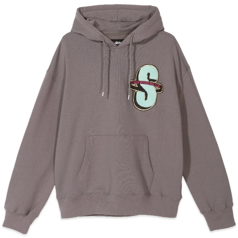 Stussy S Applique Fleece Hoodie Grey Hoodie with Tie-Dye Psychedelic Retro