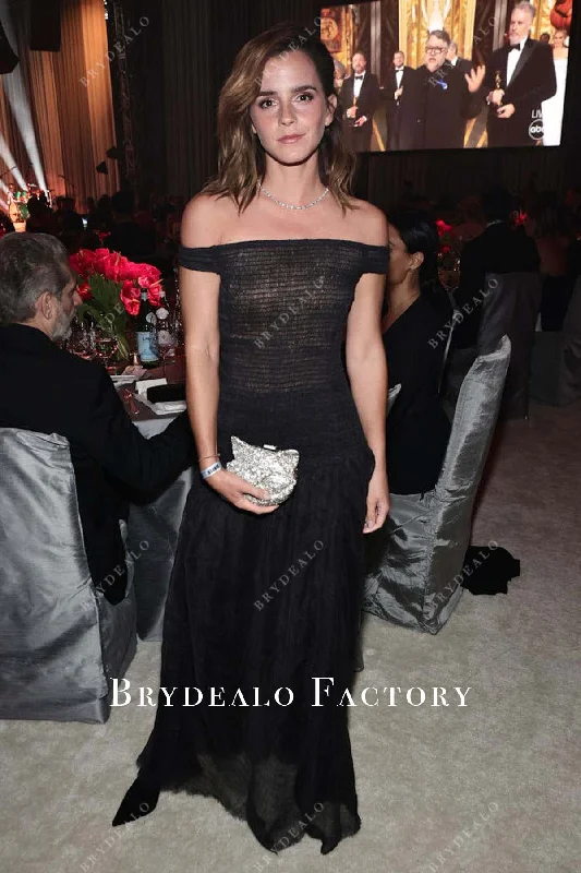 Celebrity Dress |Emma Watson Black 2023 Elton John's Oscars Party Dress Turtleneck Neckline Stylish
