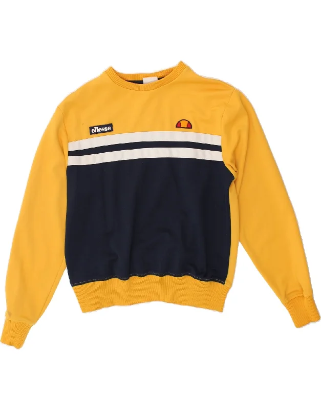 ELLESSE Womens Graphic Sweatshirt Jumper UK 12 Medium Yellow Colourblock Hoodie with Rhinestones Sparkly Elegant ELLESSE Womens Graphic Sweatshirt Jumper UK 12 Medium Yellow Colourblock Hoodie with Rhinestones Sparkly Elegant