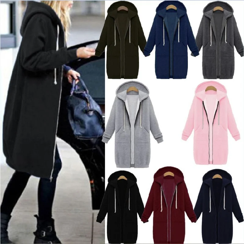 Women Zipper Hooded Sweatshirt Hoodie with Strings Custom Fit Adjustable