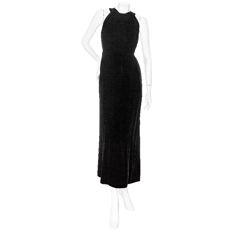 Vintage Haute Couture Black Velvet Halter Dress Tunics Polka dots