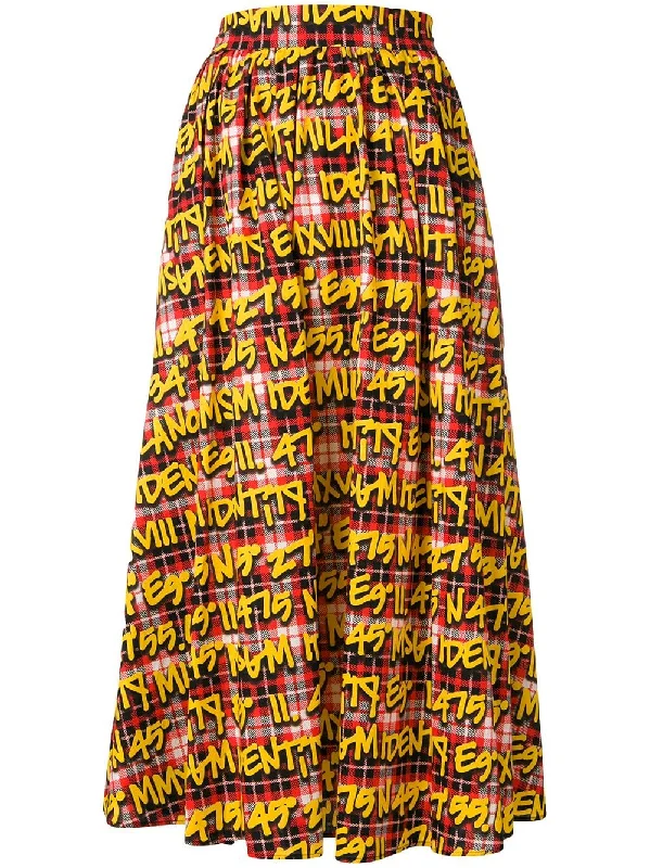graffiti print plaid midi skirt pencil skirt chic
