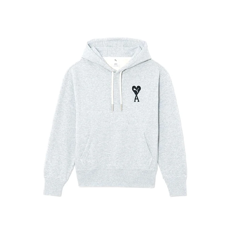Puma x AMI Hoodie Light Grey Heather Hoodie with Frayed Bohemian Relaxed