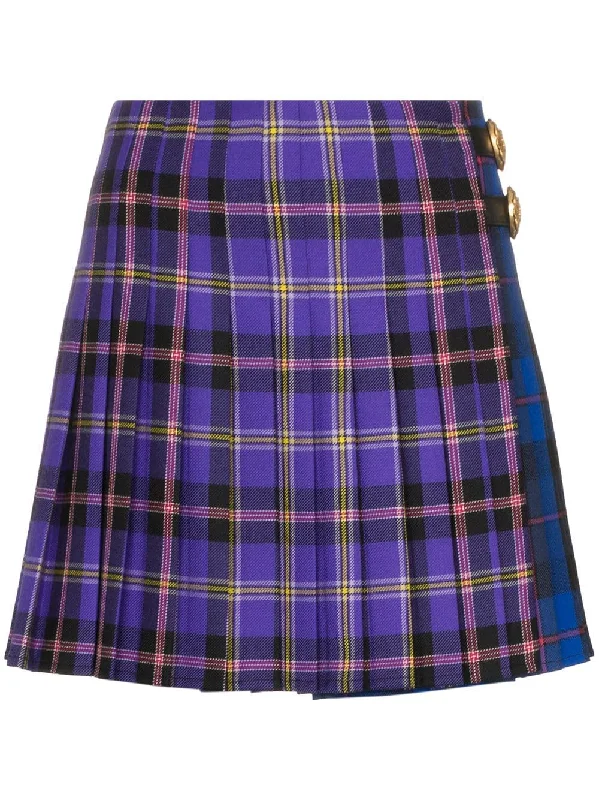 check print pleated wool kilt skirt silk skirt lustrous