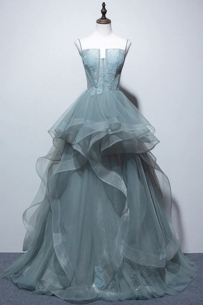 A Line Spaghetti Straps Tulle Long Prom Dresses, Stunning Evening Party Dress DMP176 Tunics Office stylish