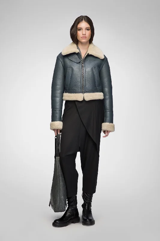 Céleste - Indigo Shearling Jacket Satin Jacket Silk Jacket Chiffon Jacket