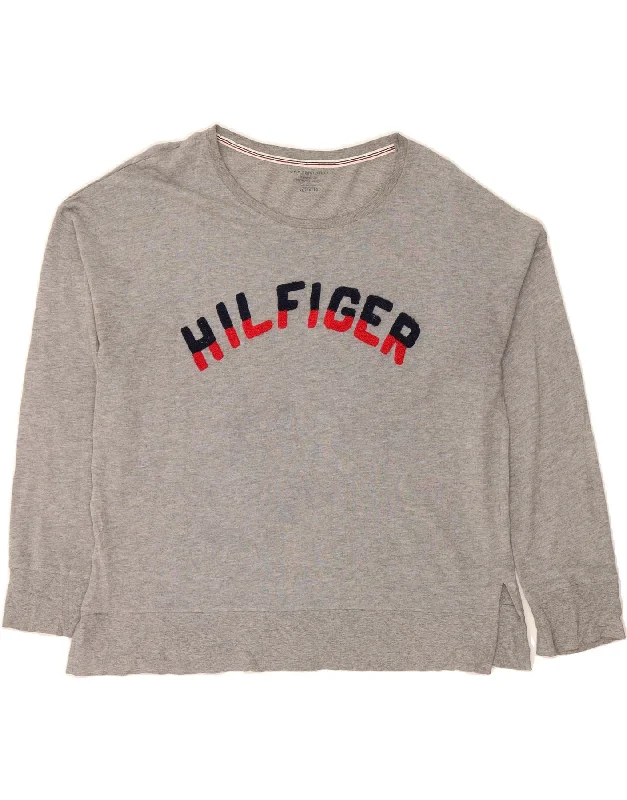 TOMMY HILFIGER Womens Graphic Sweatshirt Jumper UK 18 XL Grey Cotton Hoodie with Hood Adjustable Protection