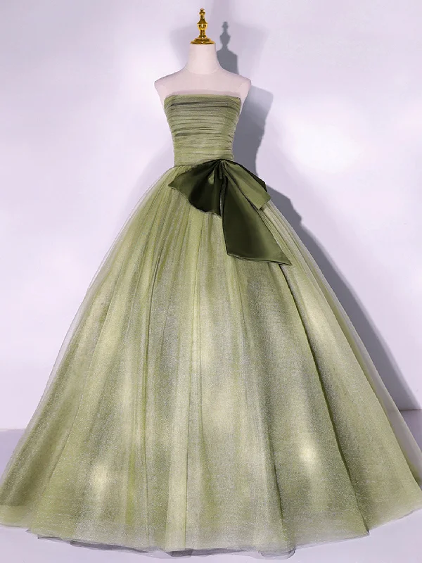 A Line Tulle Green Long Prom Dress, Green Tulle Evening Party Dresses Boat Neckline Classic A Line Tulle Green Long Prom Dress, Green Tulle Evening Party Dresses Boat Neckline Classic