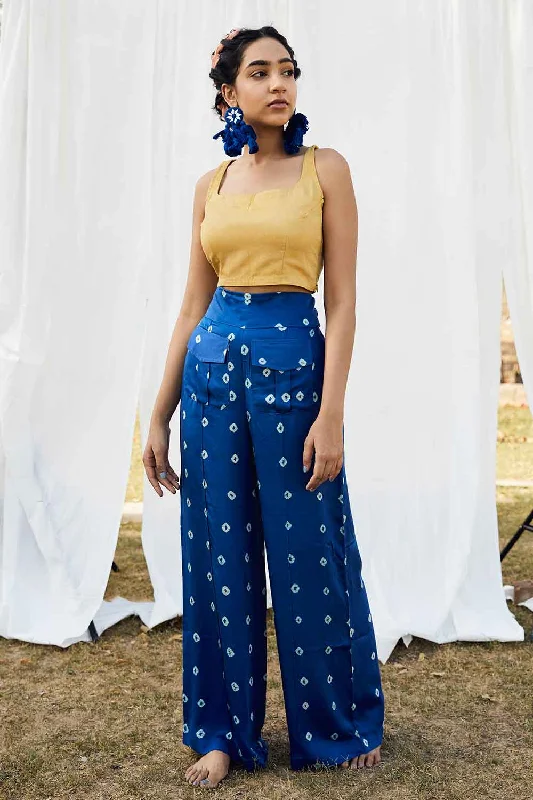 Bandhej High Waist Pants With Block Printed Crop Comfy Cargo Trousers