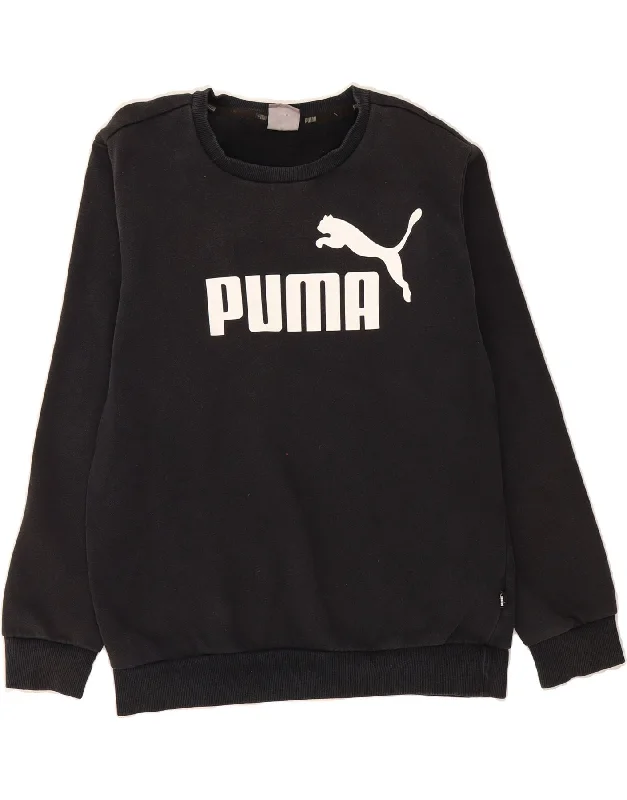PUMA Womens Graphic Sweatshirt Jumper UK 10 Small Black Cotton Hoodie with Pocket Utility Practical