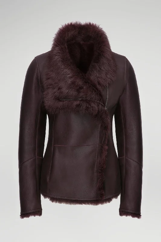 June - Bordeaux Shearling Jacket Herringbone Jacket Checkered Jacket Solid Jacket