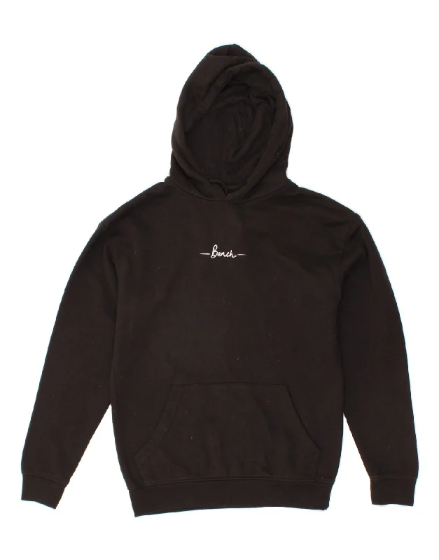 BENCH Womens Hoodie Jumper UK 8 Small Black Cotton Hoodie with Hem Detail Decorative Unique BENCH Womens Hoodie Jumper UK 8 Small Black Cotton Hoodie with Hem Detail Decorative Unique