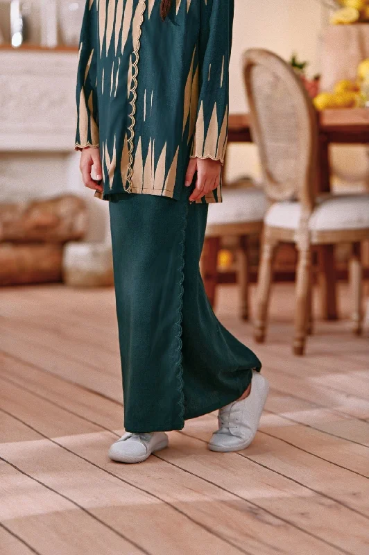 The Menuai Broderie Folded Skirt - Emerald Green corduroy skirt cozy