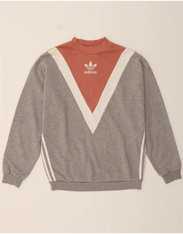 ADIDAS Womens Loose Fit Sweatshirt Jumper UK 12 Medium Grey Colourblock Hoodie with Raglan Sleeves Sporty Comfortable ADIDAS Womens Loose Fit Sweatshirt Jumper UK 12 Medium Grey Colourblock Hoodie with Raglan Sleeves Sporty Comfortable