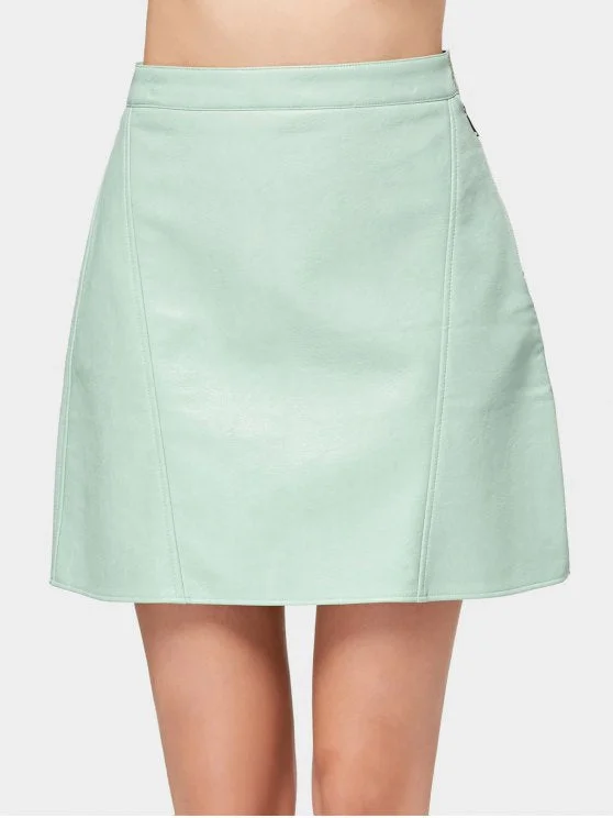 Cute Side Zip Faux Leather Mini Skirt silk skirt lustrous